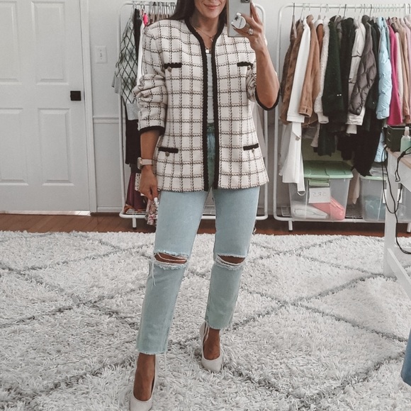 Evan Picone Plaid Tweed Blazer Jacket - Picture 3 of 7